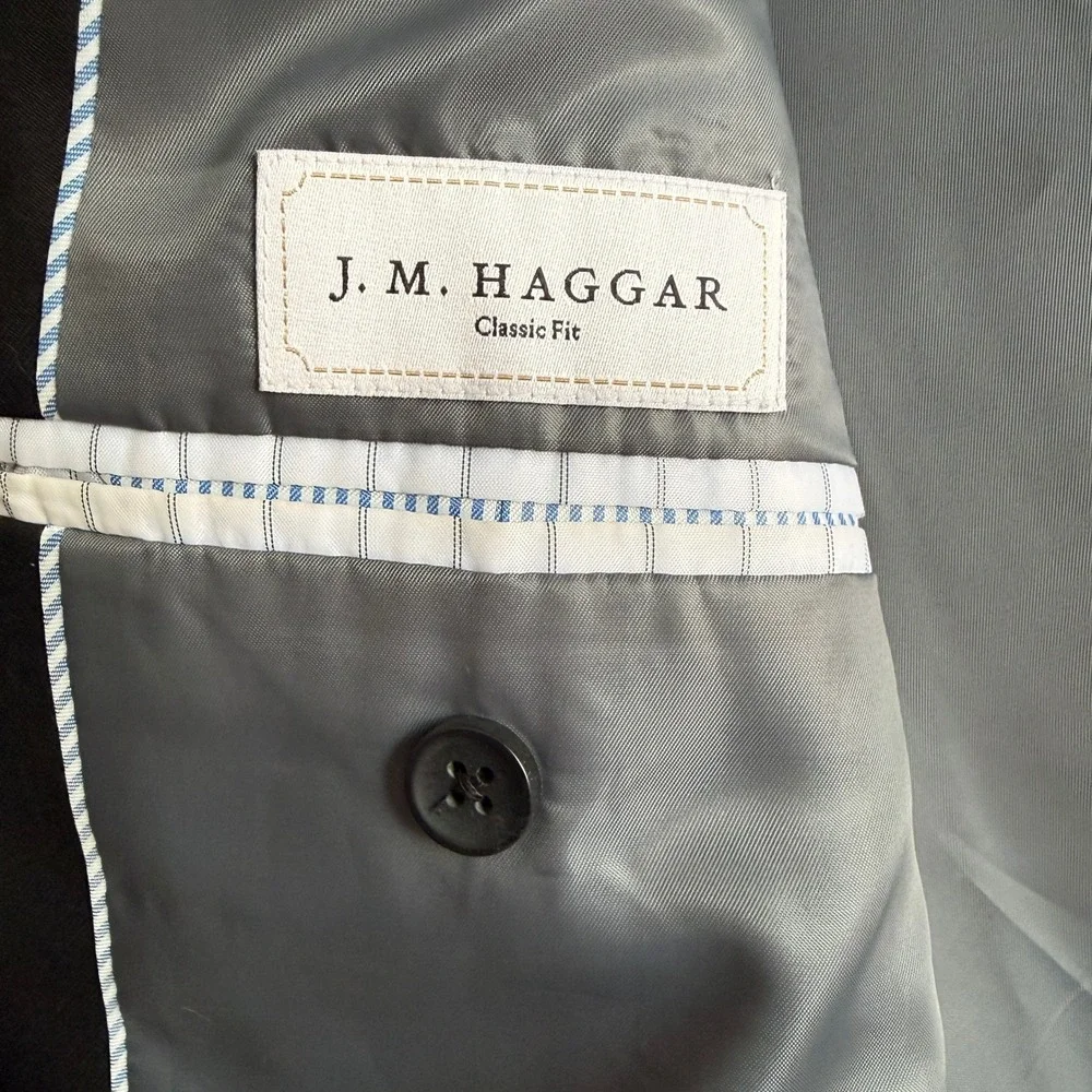 Haggar‎ Men's Black Two Button Classic Fit Blazer Suit Jacket Size 46R